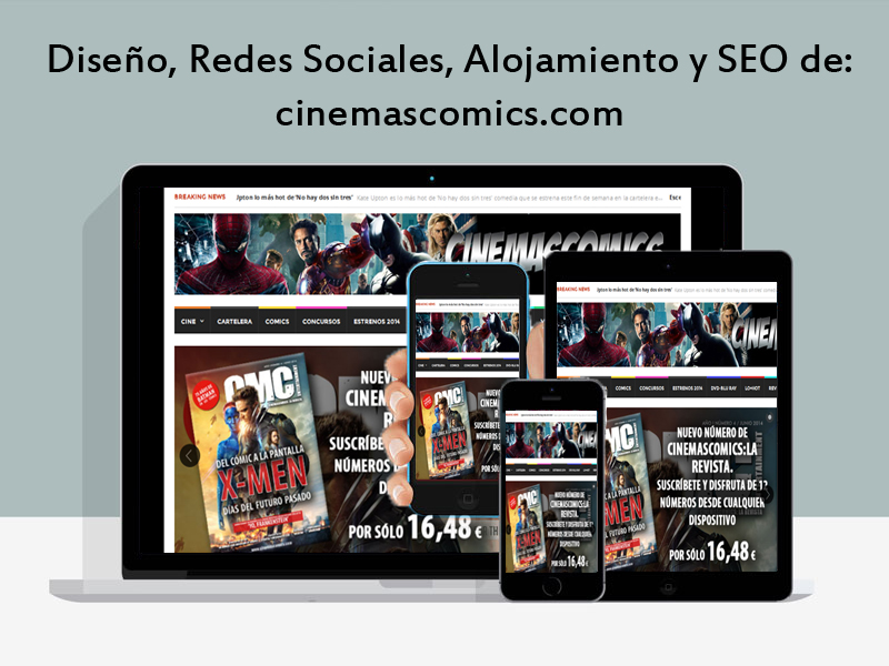 Diseño, actualización, redes sociales, SEO de la página web cinemascomics.com